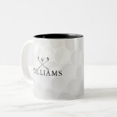 Persoonlijke naam golfclubs en bal tweekleurige koffiemok (Voorkant links)