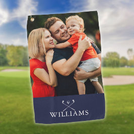 Persoonlijke naam golfclubs foto Navy Blue Golfhanddoek