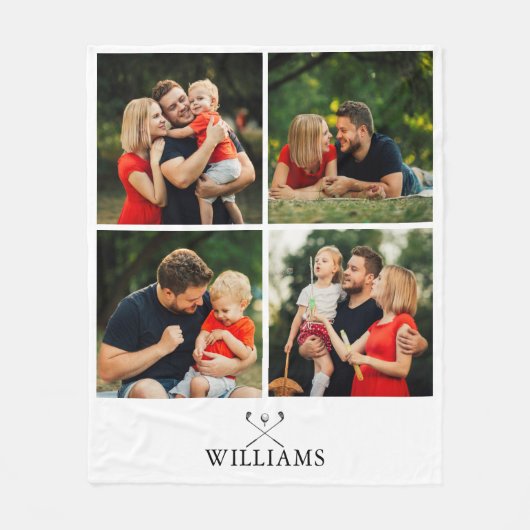 Persoonlijke naam golfclubs fotocollage fleece deken (Voorkant)