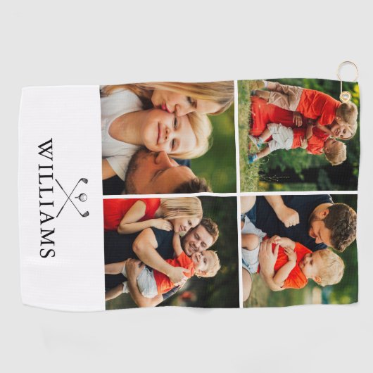 Persoonlijke naam golfclubs fotocollage golfhanddoek (Horizontaal)