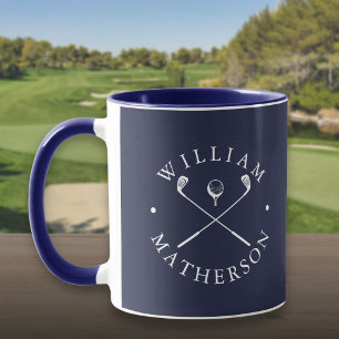 Persoonlijke naam golfclubs Navy Blue en wit Mok