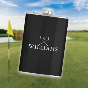 Persoonlijke naam golfclubs zwart en wit heupfles