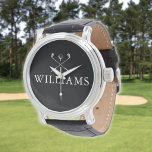 Persoonlijke naam golfclubs zwart en wit horloge<br><div class="desc">Personaliseer de naam in klassieke typografie om een unieke golf cadeau en aandenken te maken voor elke golfer. Ontworpen door Thisisnotme©</div>