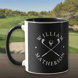 Persoonlijke naam golfclubs zwart en wit mok