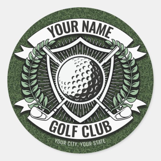 Persoonlijke NAAM Golfer Golf Club Turf Clubhouse Ronde Sticker (Voorkant)