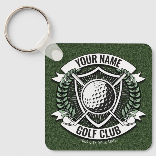 Persoonlijke NAAM Golfer Golf Club Turf Clubhouse Sleutelhanger (Voorkant)