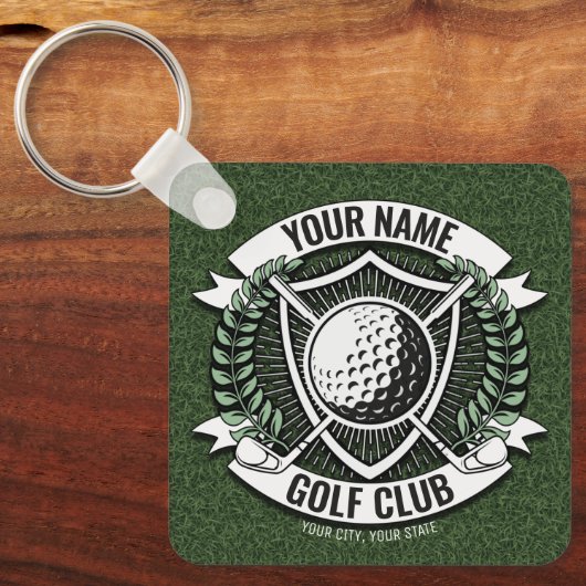 Persoonlijke NAAM Golfer Golf Club Turf Clubhouse Sleutelhanger (Voorkant)