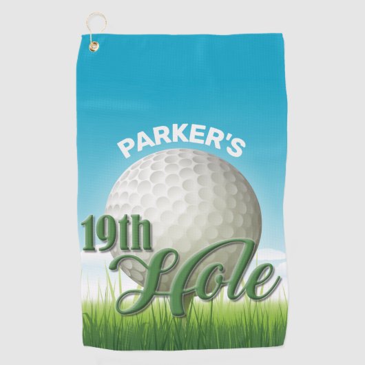 Persoonlijke NAAM Golfer Golf Pro Bal 19e Hole Golfhanddoek (Voorkant)