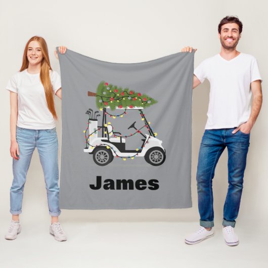 Persoonlijke naam golfer kerst golfkar Kerstmis Fleece Deken (In situ)