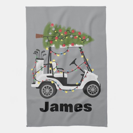 Persoonlijke naam golfer kerst golfkar Kerstmis  Theedoek (Verticaal)