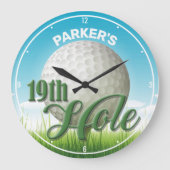 Persoonlijke NAAM Golfer Pro Ball 19th Hole Grote Klok (Voorkant)