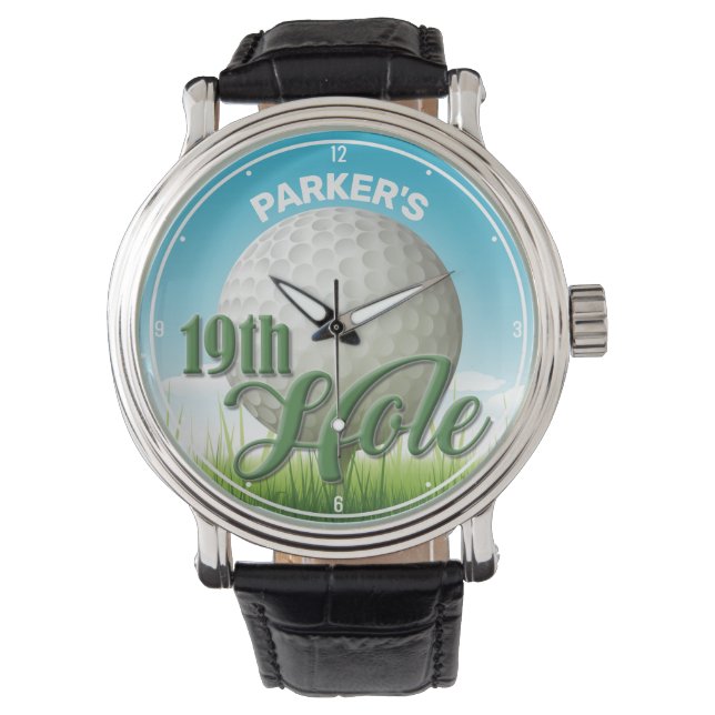 Persoonlijke NAAM Golfer Pro Ball 19th Hole Horloge (Voorkant)