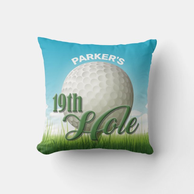 Persoonlijke NAAM Golfer Pro Ball 19th Hole Kussen (Voorkant)
