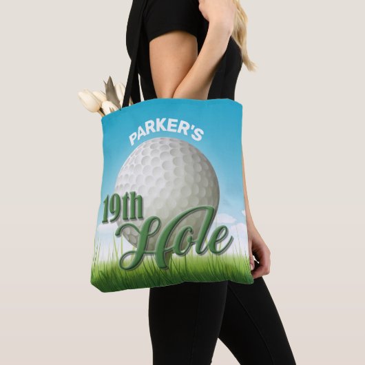 Persoonlijke NAAM Golfer Pro Ball 19th Hole Tote Bag (Dichtbij)