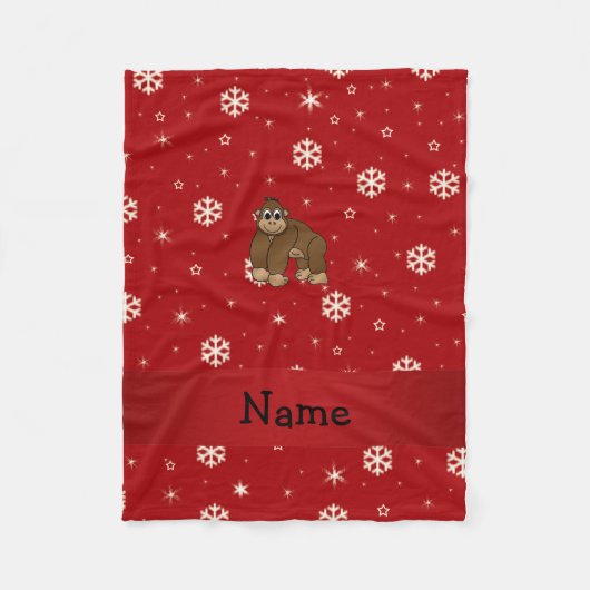 Persoonlijke naam gorilla red snowflakes fleece deken (Voorkant)