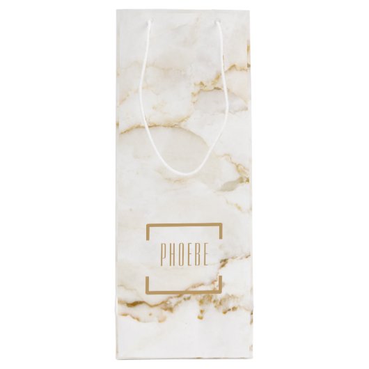 Persoonlijke naam goud effect marmer wijn cadeautas (Achterkant)
