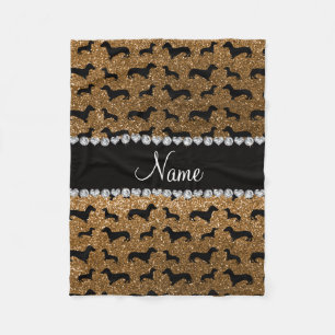 Persoonlijke naam goud glitter dachshunds fleece deken
