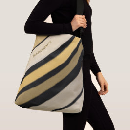 Persoonlijke naam goud zwart crèmestrepen crossbody tas
