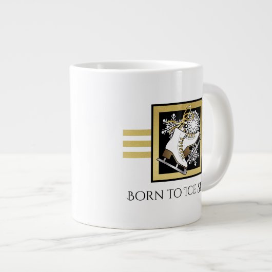 Persoonlijke naam goud zwart wit schaatsen grote koffiekop (Voorkant rechts)