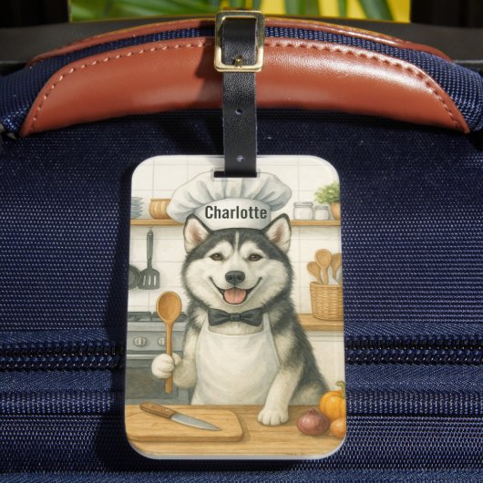 Persoonlijke naam grappige Siberische Husky hond c Bagagelabel (Voorkant Insitu 2)