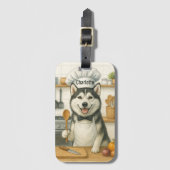 Persoonlijke naam grappige Siberische Husky hond c Bagagelabel (Voorkant (verticaal))