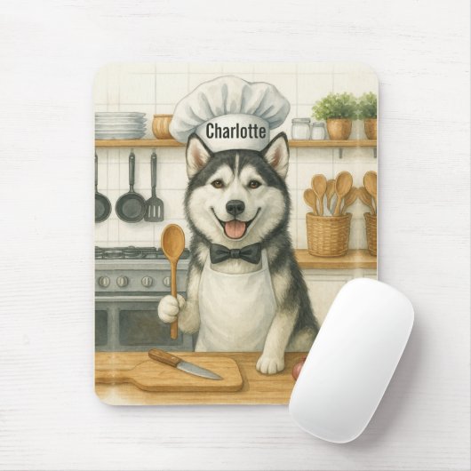 Persoonlijke naam grappige Siberische Husky hond c Muismat (Met muis)