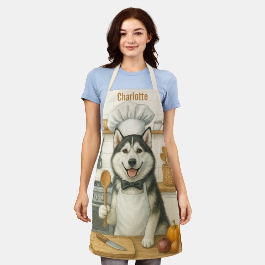 Persoonlijke naam grappige Siberische Husky hond c Schort (Gedragen)