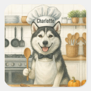 Persoonlijke naam grappige Siberische Husky hond c Vierkante Sticker
