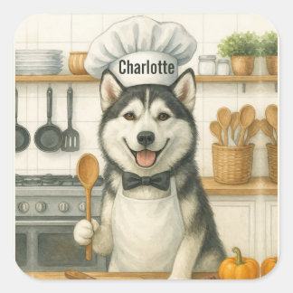 Persoonlijke naam grappige Siberische Husky hond c Vierkante Sticker