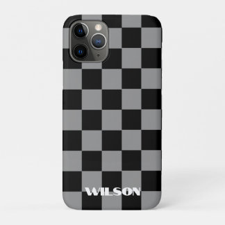 Persoonlijke naam grijs & zwart geruit  Case-Mate iPhone case