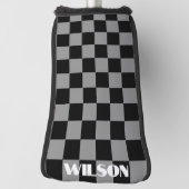 Persoonlijke naam grijs & zwart geruit  golfheadcover (Draai 90)