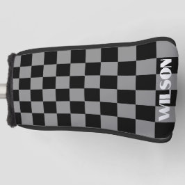 Persoonlijke naam grijs & zwart geruit  golfheadcover