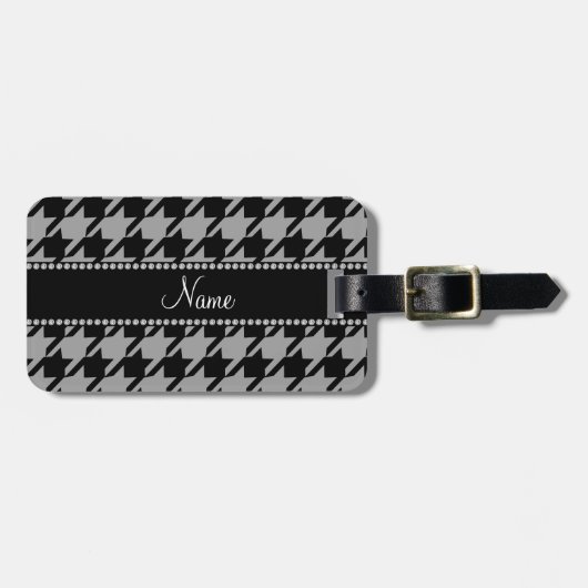 Persoonlijke naam grijze houndstooth bagagelabel (Voorkant horizontaal)