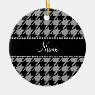Persoonlijke naam grijze houndstooth keramisch ornament
