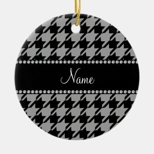 Persoonlijke naam grijze houndstooth keramisch ornament (Voorkant)