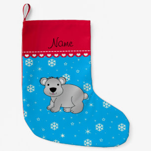 Persoonlijke naam grijze koala lichte blauwe sneeu kleine kerstsok