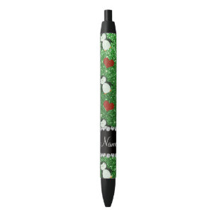 Persoonlijke naam groene glitter pinguins harten zwarte inkt pen