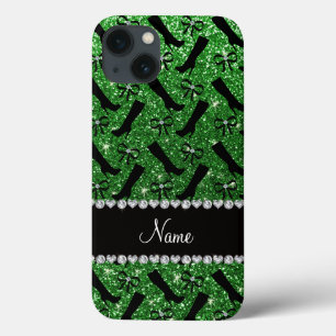 Persoonlijke naam groene glitterlaarzen iPhone 13 hoesje