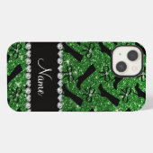 Persoonlijke naam groene glitterschoenen strikken iPhone hoesje (Achterkant horizontaal)