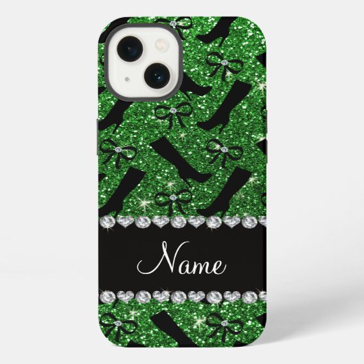 Persoonlijke naam groene glitterschoenen strikken iPhone hoesje (Achterkant)