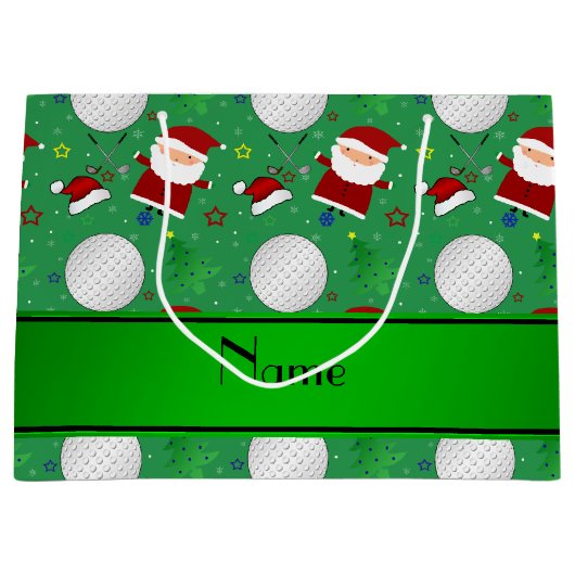 Persoonlijke naam groene kerst golfing large cadeautasje (Voorkant)