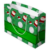 Persoonlijke naam groene kerst golfing large cadeautasje (Achterkant Gekanteld)