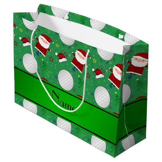 Persoonlijke naam groene kerst golfing large cadeautasje (Achterkant Gekanteld)