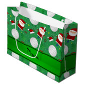 Persoonlijke naam groene kerst golfing large cadeautasje (Voorkant Gekanteld)