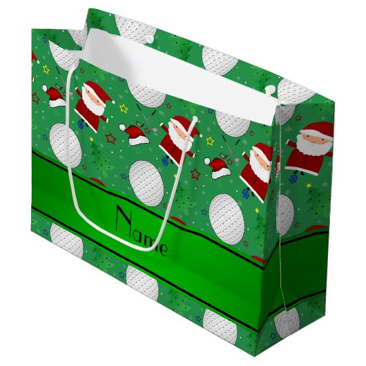 Persoonlijke naam groene kerst golfing large cadeautasje (Voorkant Gekanteld)