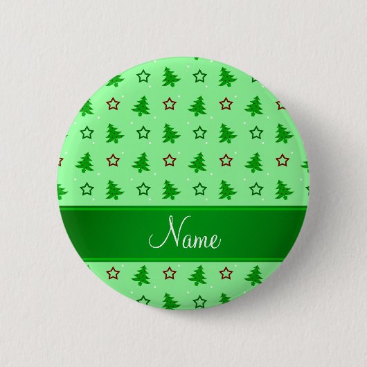 Persoonlijke naam groene kerststerren ronde button 5,7 cm (Voorkant)
