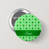 Persoonlijke naam groene kerststerren ronde button 5,7 cm (Voorkant /achterkant)