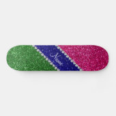 Persoonlijke naam groene roze glitters persoonlijk skateboard (Horizontaal)