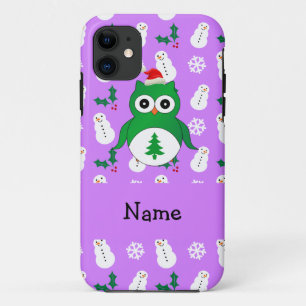 Persoonlijke naam groene santa owl paarse sneeuwma iPhone 11 hoesje