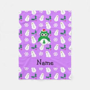 Persoonlijke naam groene santa owl paarse sneeuwma fleece deken